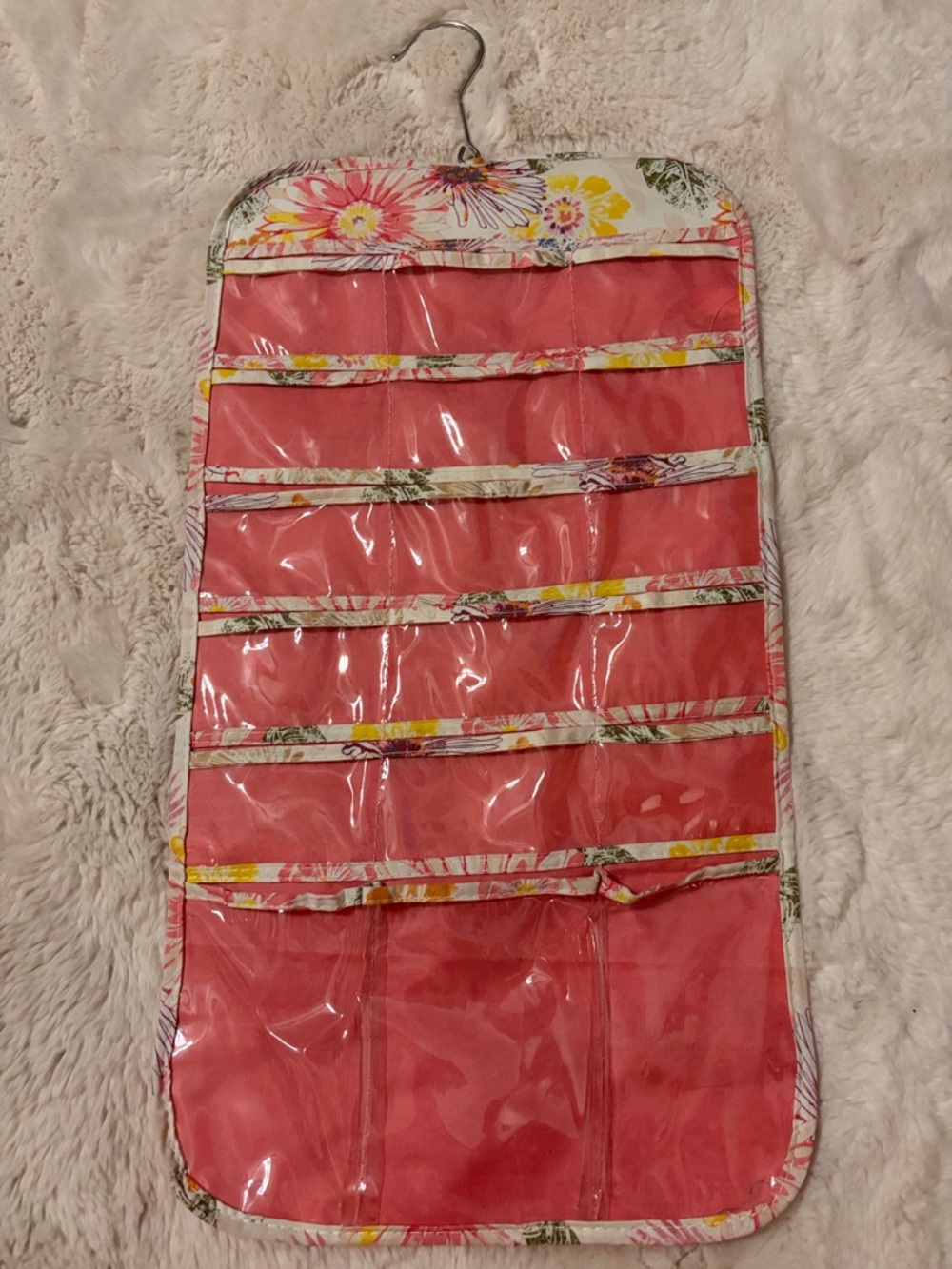 Floral Hanging Jewelry Organizer - Coral Pink